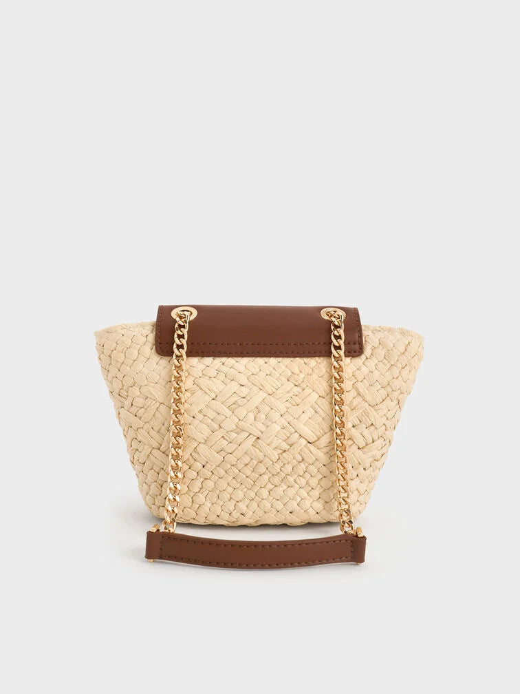 Shalia Raffia Chain-Strap Crossbody Bag - Natural Raffia