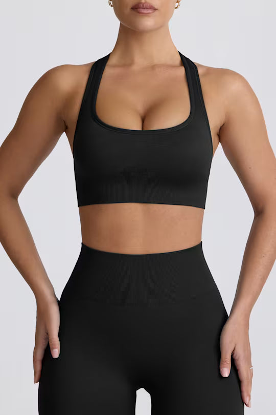 Super Sculpt Seamless T-Back Sports Bra in Black