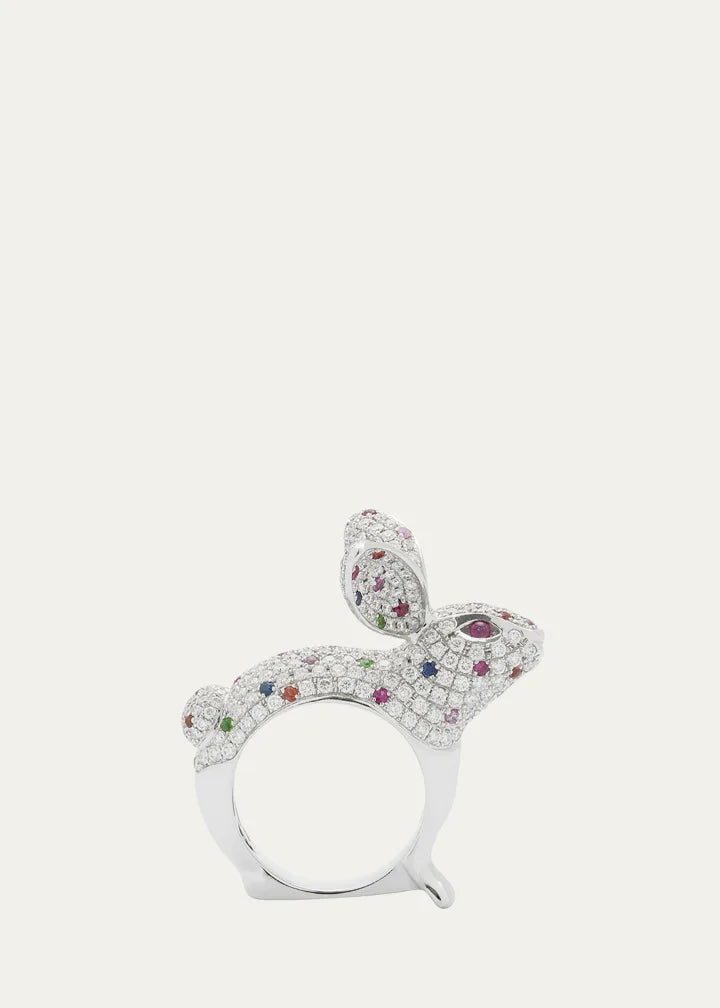 Bunny Ring with Diamonds, Sapphires, Garnets, and Rubies