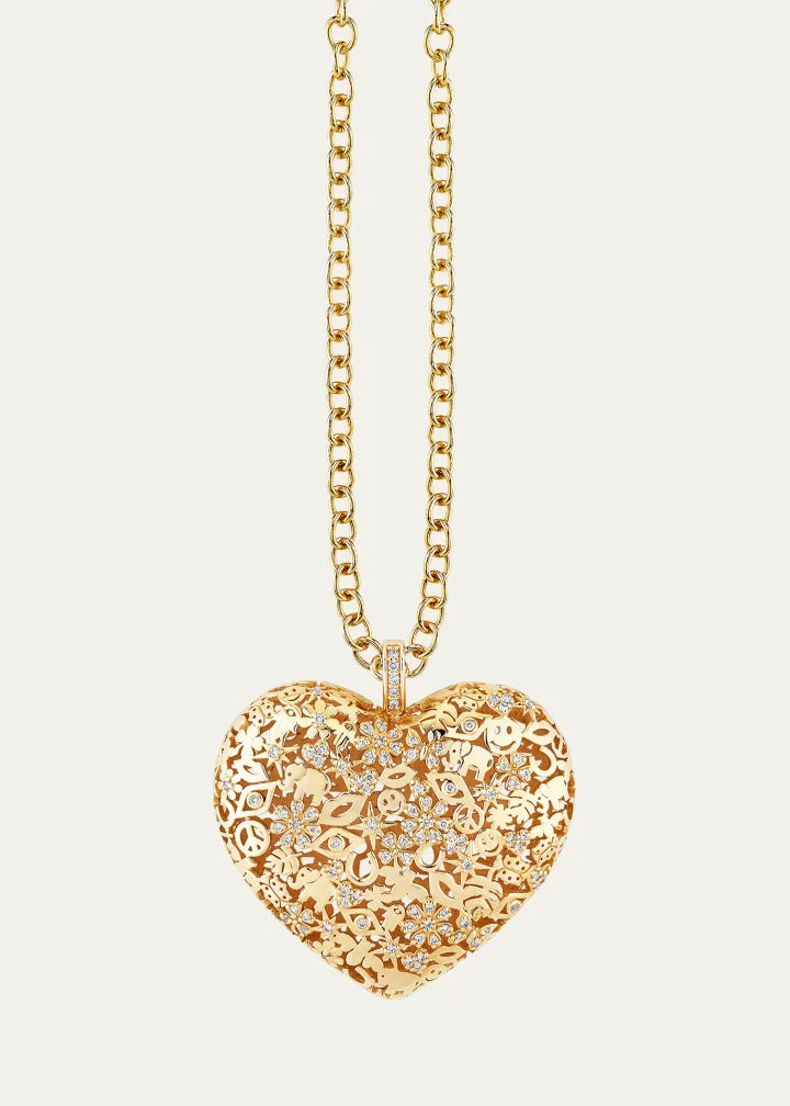 XL Pave Puffy Icon Wallpaper Heart Charm Necklace