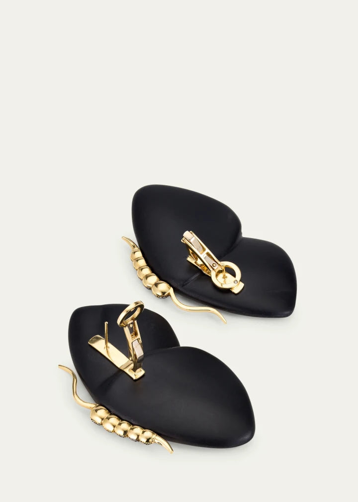 Butterfly Wing Marquetry Earrings with Mother Of Pearl, Abalone Inlay and Diamonds