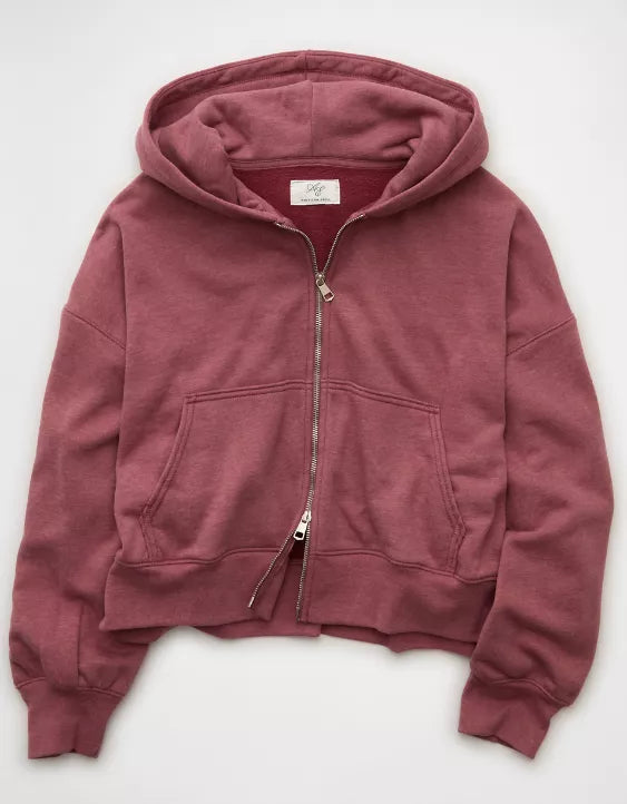 AE Everyday Luxe Barrel Sleeve Full Zip Hoodie