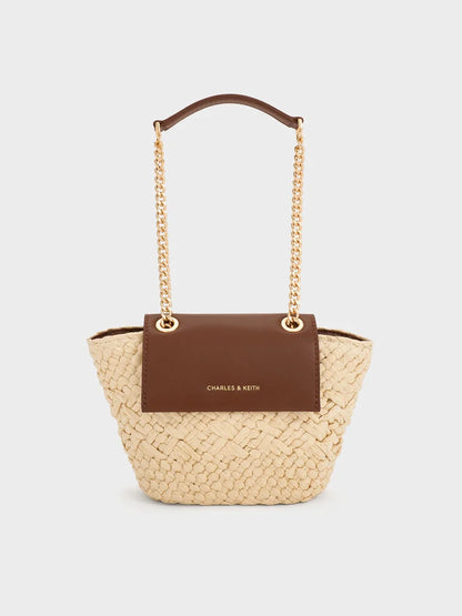 Shalia Raffia Chain-Strap Crossbody Bag - Natural Raffia
