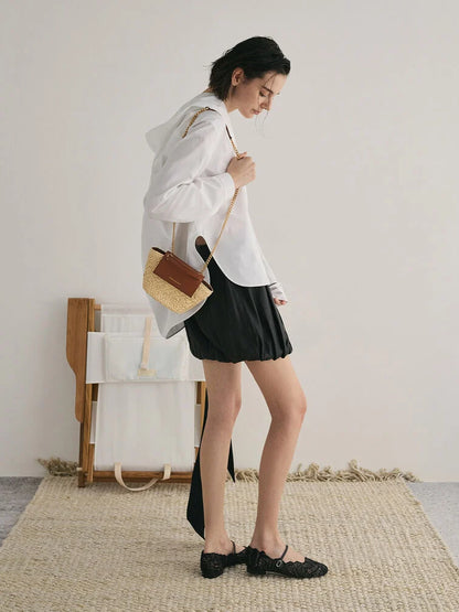 Shalia Raffia Chain-Strap Crossbody Bag - Natural Raffia