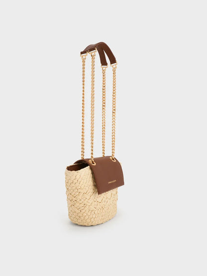 Shalia Raffia Chain-Strap Crossbody Bag - Natural Raffia