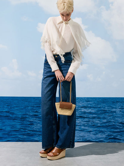 Shalia Raffia Chain-Strap Crossbody Bag - Natural Raffia