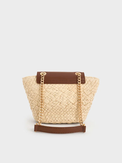 Shalia Raffia Chain-Strap Crossbody Bag - Natural Raffia