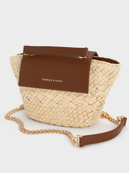 Shalia Raffia Chain-Strap Crossbody Bag - Natural Raffia