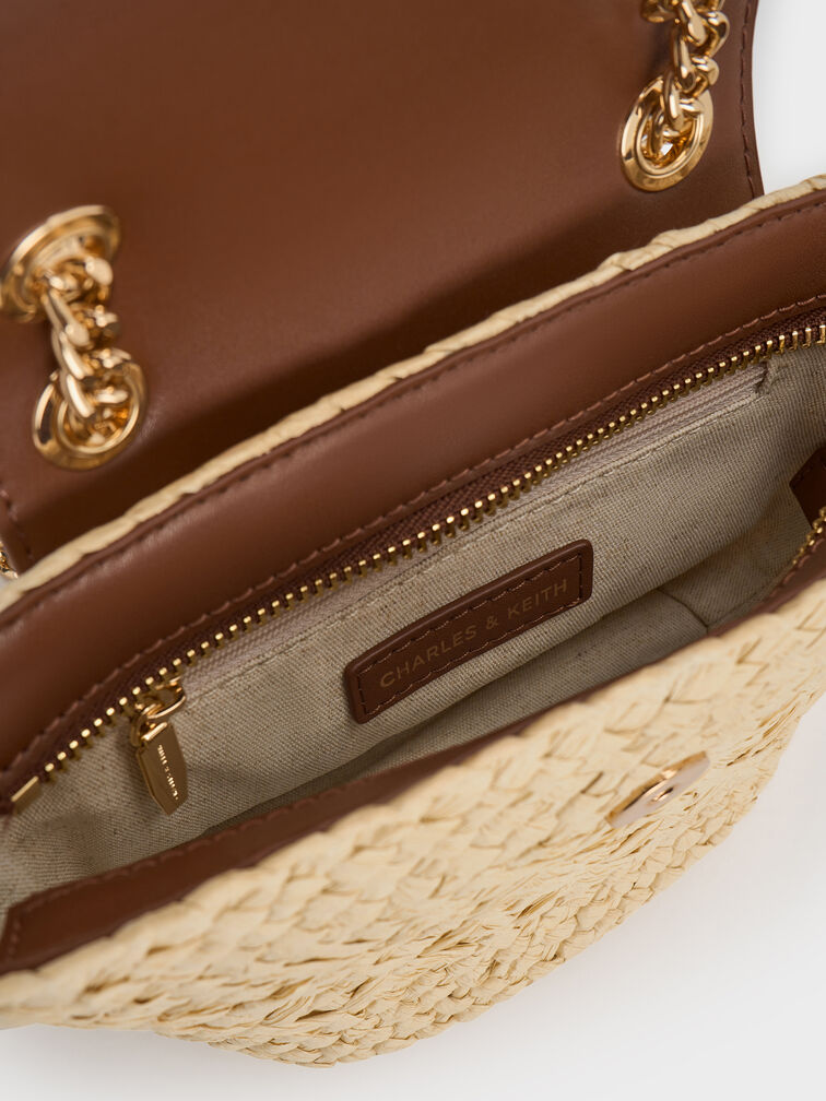 Shalia Raffia Chain-Strap Crossbody Bag - Natural Raffia