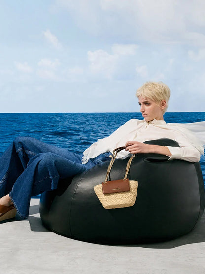 Shalia Raffia Chain-Strap Crossbody Bag - Natural Raffia