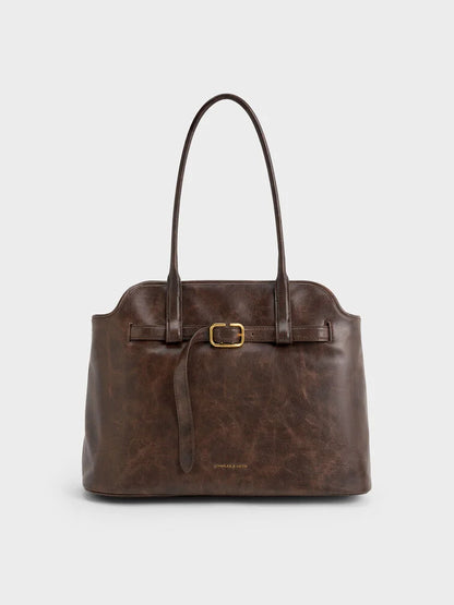 Victoria Belted Trapeze Tote Bag - Distressed Coffee