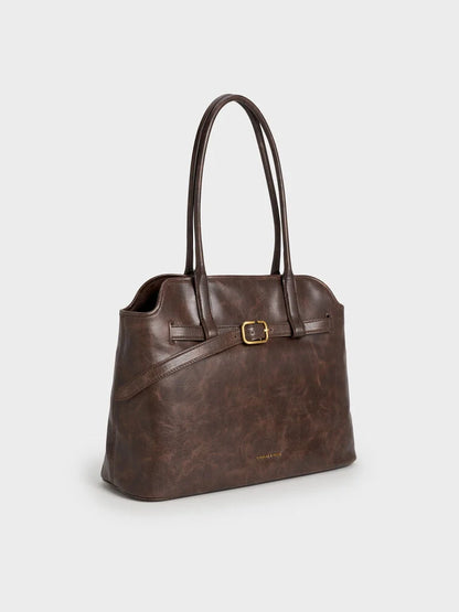 Victoria Belted Trapeze Tote Bag - Distressed Coffee