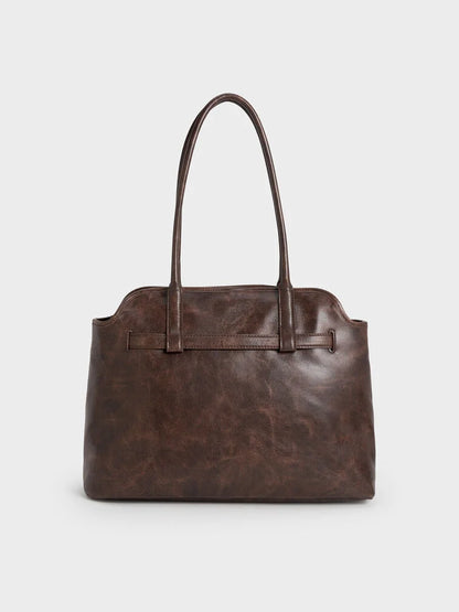 Victoria Belted Trapeze Tote Bag - Distressed Coffee