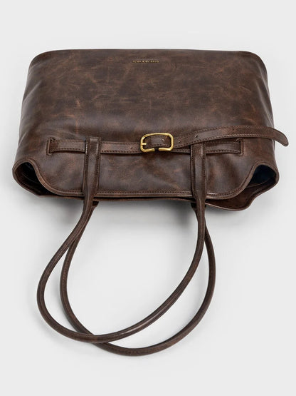 Victoria Belted Trapeze Tote Bag - Distressed Coffee