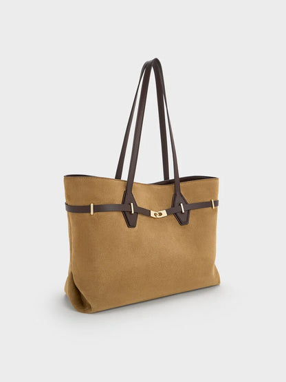 Arlet Double-Handle Belted Tote bag- Sahara Sand