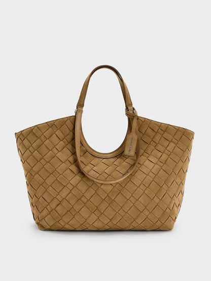 Ivette Recycled Suede Woven Tote Bag - Sahara Sand