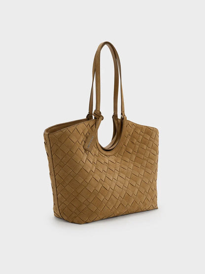 Ivette Recycled Suede Woven Tote Bag - Sahara Sand