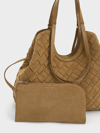Ivette Recycled Suede Woven Tote Bag - Sahara Sand