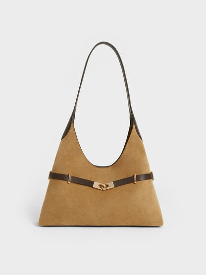 Arlet Recycled Suede Metallic-Accent Belted Hobo Bag - Sahara Sand