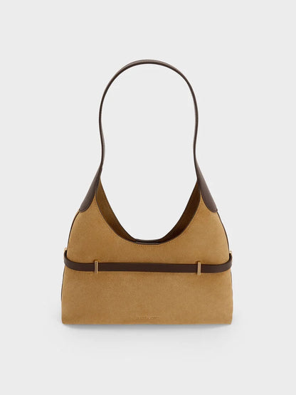 Arlet Recycled Suede Metallic-Accent Belted Hobo Bag - Sahara Sand