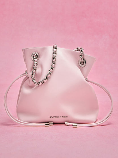 Arya Braided-Strap Double-Handle Crossbody Bag - Cotton Candy Pink