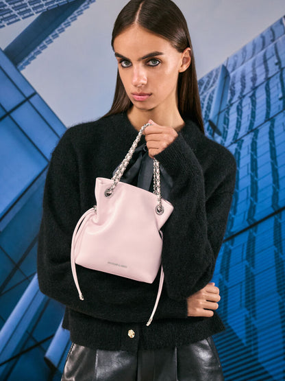 Arya Braided-Strap Double-Handle Crossbody Bag - Cotton Candy Pink