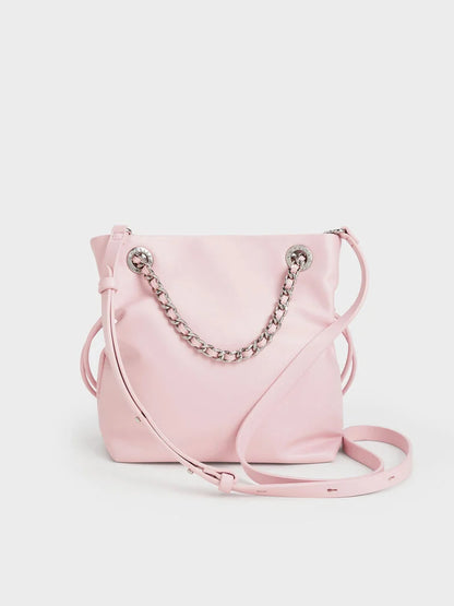 Arya Braided-Strap Double-Handle Crossbody Bag - Cotton Candy Pink