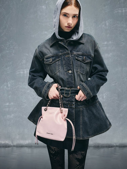 Arya Braided-Strap Double-Handle Crossbody Bag - Cotton Candy Pink