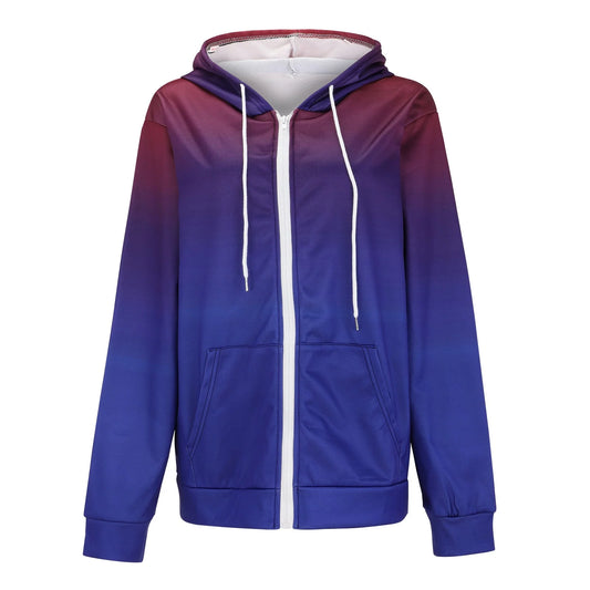 Dyfzdhu Zip Up Hoodie Women Trendy Gradient Printed Long Sleeve Fall Jacket Hooded Sweatshirt With Pockets Plus Size