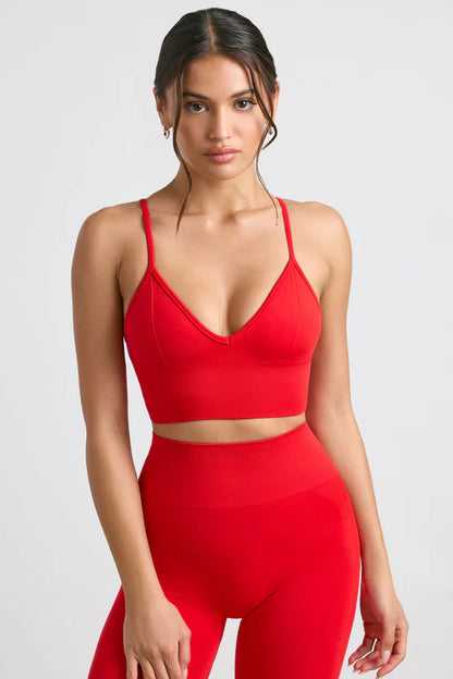 Define Luxe V-Neck Sports Bra in Red