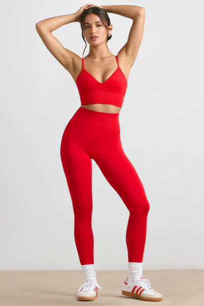 Define Luxe V-Neck Sports Bra in Red