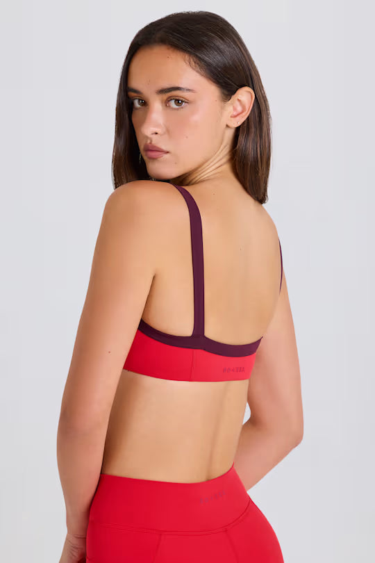 Soft Active Contrast-Trim Sports Bra in Strawberry Red