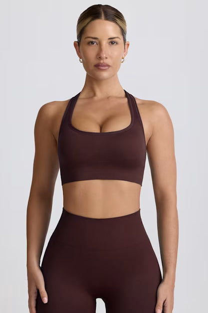 Super Sculpt Seamless T-Back Sports Bra in Black