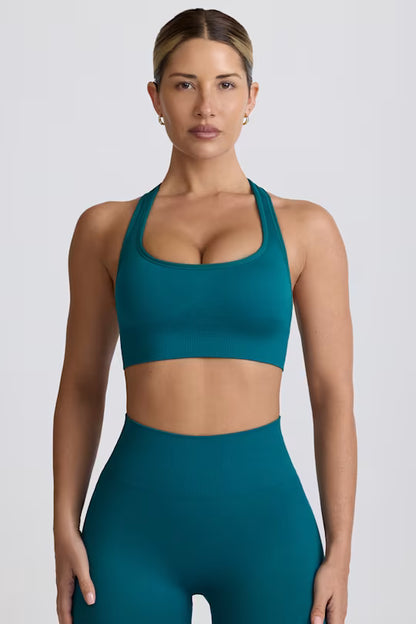 Super Sculpt Seamless T-Back Sports Bra in Black