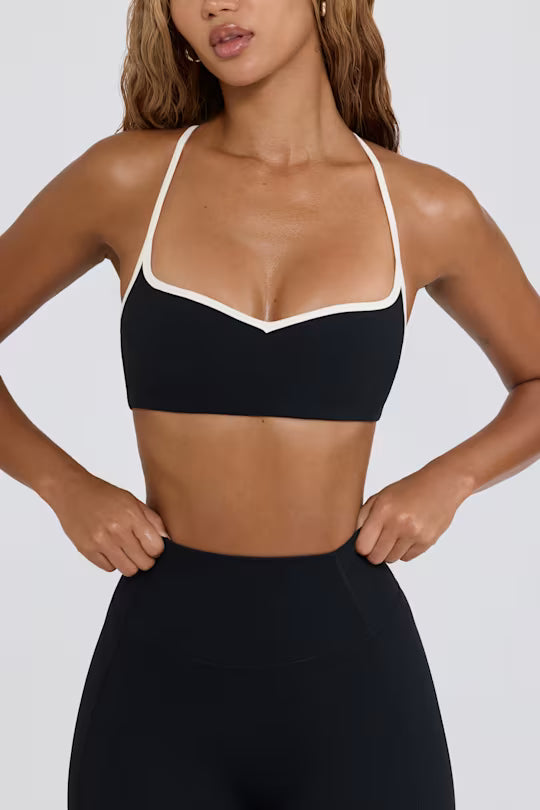 Soft Active Sweetheart-Neck Sports Bra in Black