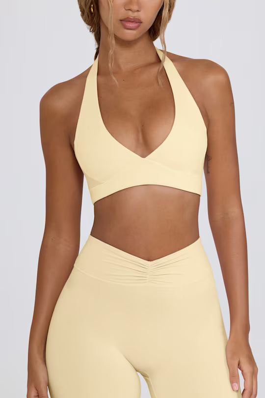 V-Neck Sports Bra in Lemon Marl