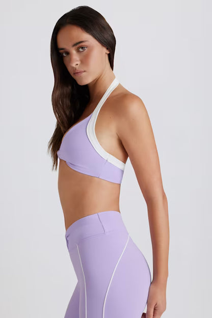 Soft Active Twist-Front Halterneck Sports Bra in Lilac