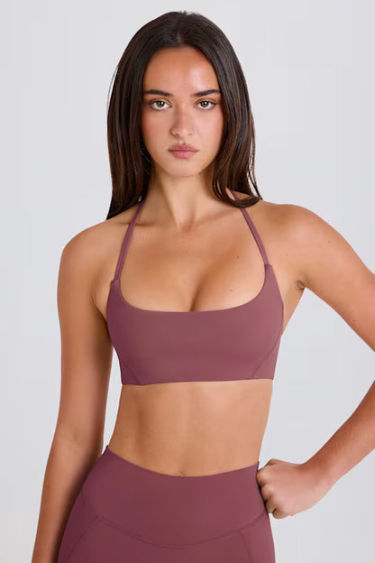 Scoop-Neck Halterneck Sports Bra in Mauve