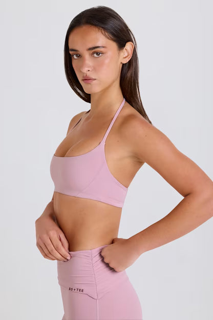 Scoop-Neck Halterneck Sports Bra in Mauve