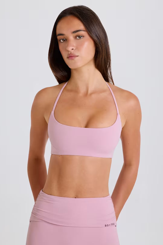 Scoop-Neck Halterneck Sports Bra in Mauve