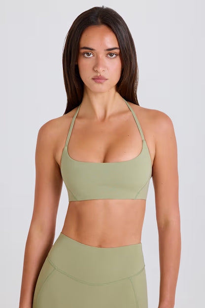 Scoop-Neck Halterneck Sports Bra in Mauve