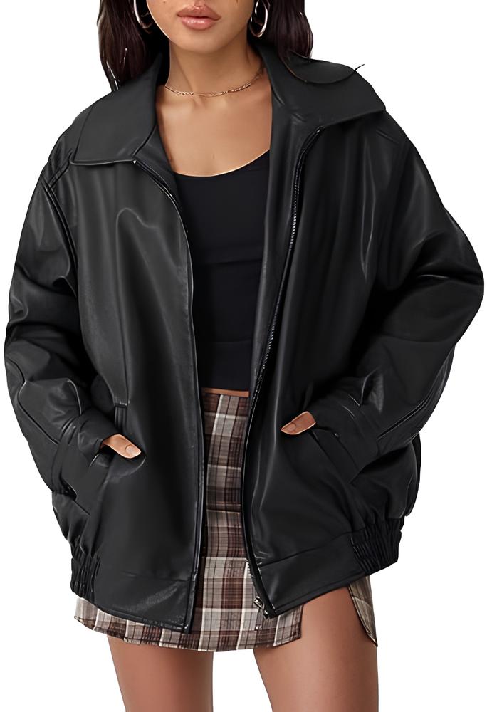 Womens Oversized Leather Jackets Faux Suede Fall Fashion Motorcycle Coats Winter Outfits Clothes Y2k Tops