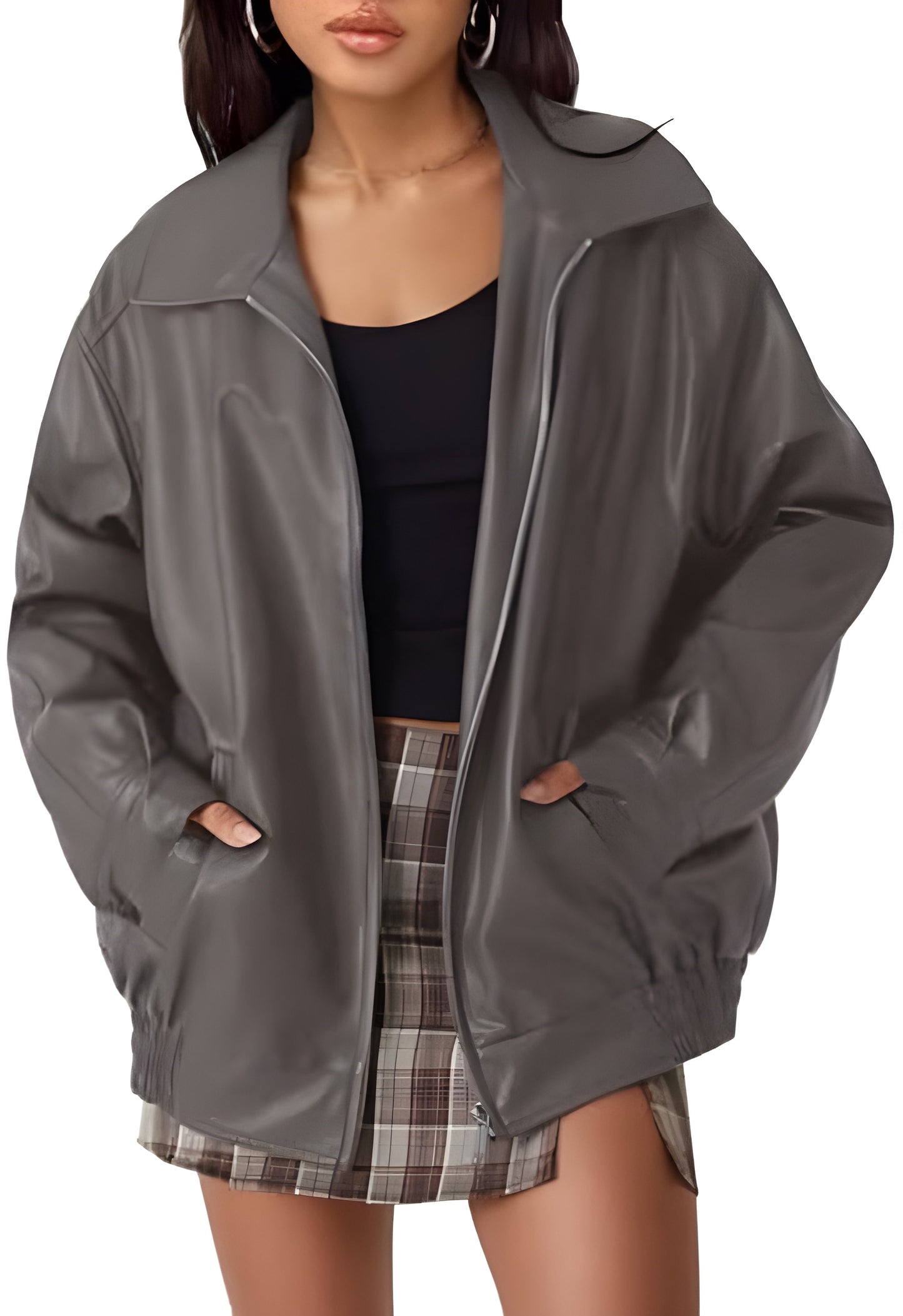 Womens Oversized Leather Jackets Faux Suede Fall Fashion Motorcycle Coats Winter Outfits Clothes Y2k Tops