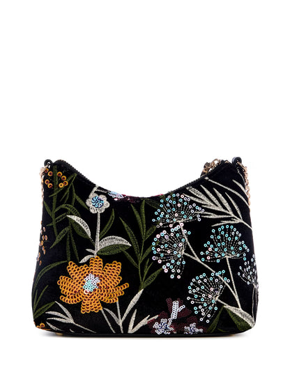 Zalina Velvet Sequin Floral Shoulder Bag