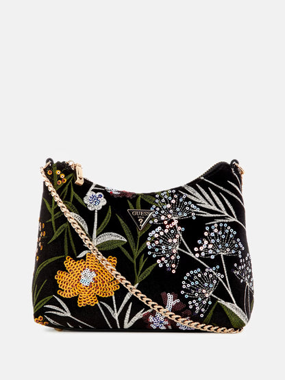 Zalina Velvet Sequin Floral Shoulder Bag