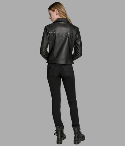 Addie Studded Asymmetric Moto Leather Jacket