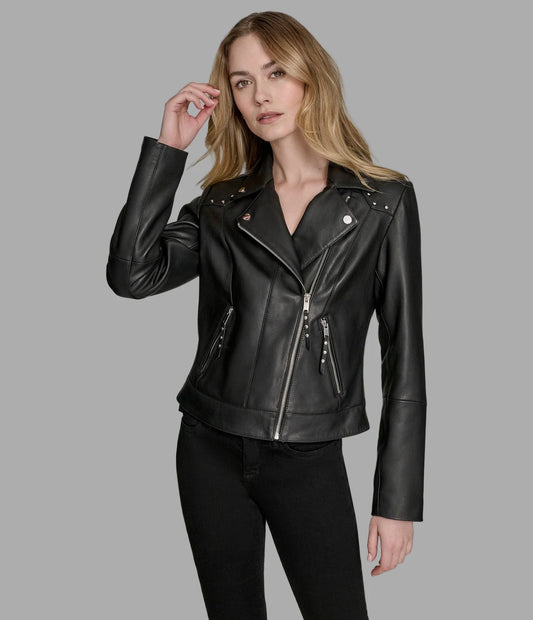 Addie Studded Asymmetric Moto Leather Jacket