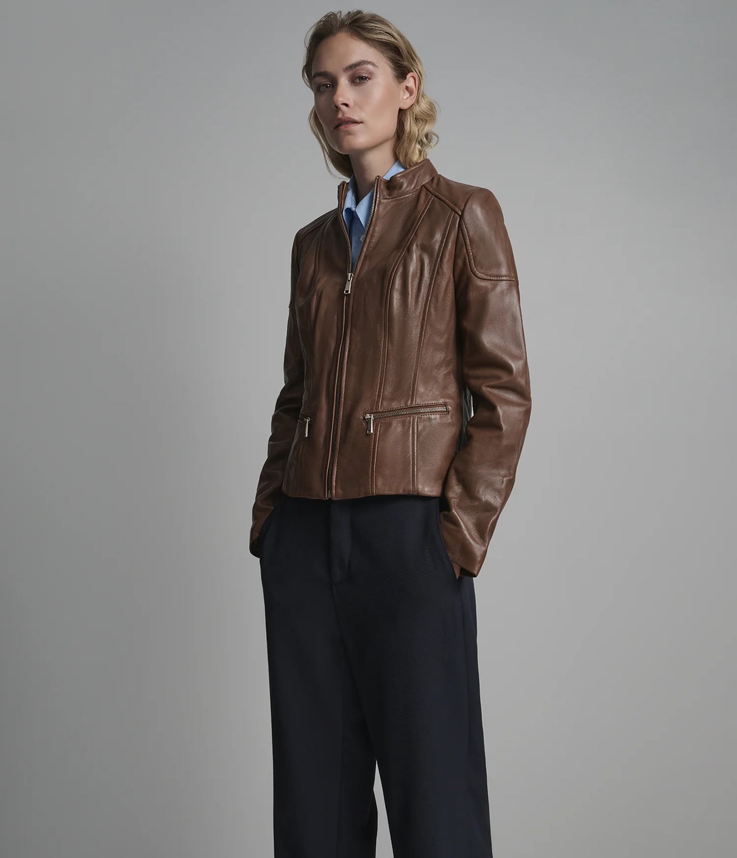Caitlin Scuba Leather Jacket