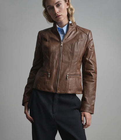 Caitlin Scuba Leather Jacket