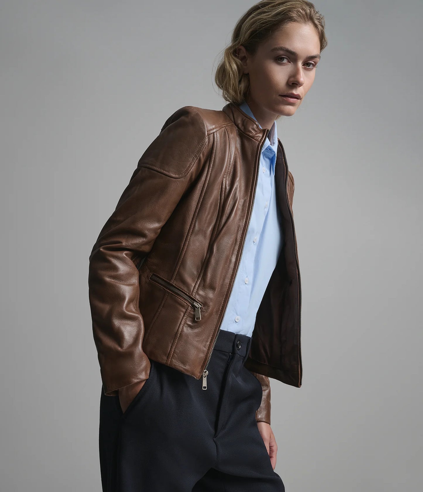 Caitlin Scuba Leather Jacket